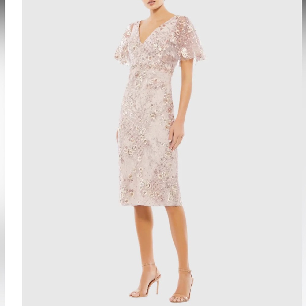 Mac Duggal Blush Lace Appliqué Midi Dress